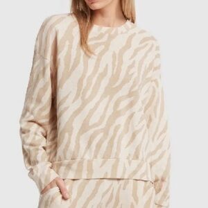 Monrow Zebra Print Sweatshirt Medium Neutral Cream Beige Boxy Lounge Pullover
